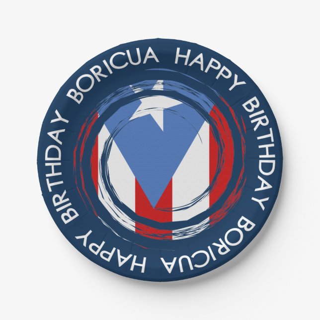 Puerto Rico Flag Boricua Theme Birthday Paper Plate (Front)