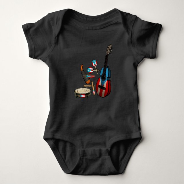 Puerto Rico Flag | Boricua Traditional Instruments Baby Bodysuit (Front)
