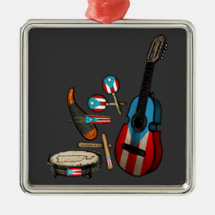 Puerto Rico Flag   Boricua Traditional Instruments Metal Ornament