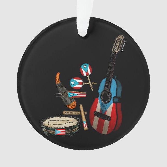 Puerto Rico Flag | Boricua Traditional Instruments Ornament (Front)