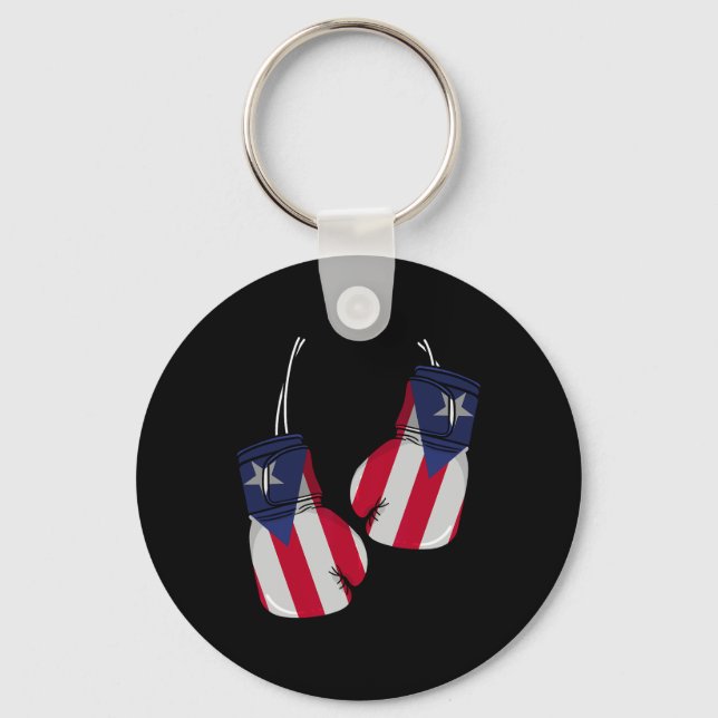 Puerto Rico Flag Boxing Gloves Boxer Boricua Patri Key Ring (Front)