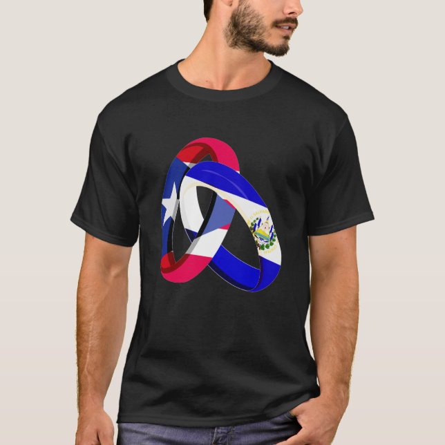 Puerto Rico Flag El Salvador Grown Ring Marriage W T-Shirt (Front)