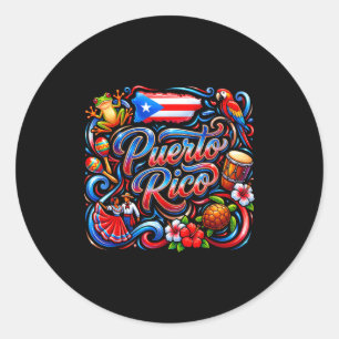 Puerto rico flag floral frog boricua hispanic classic round sticker