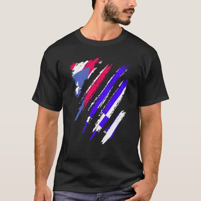 Puerto Rico Flag Greece Grown Patriot Country Stri T-Shirt (Front)