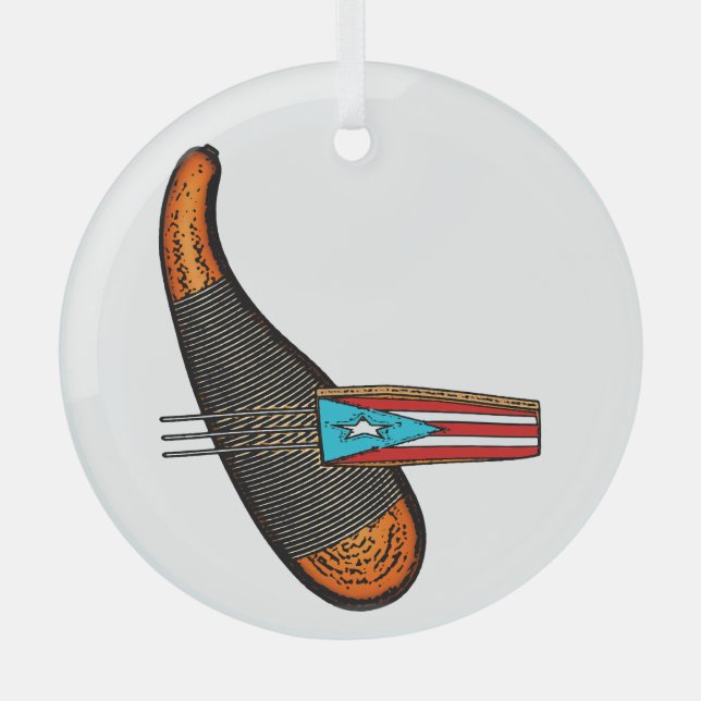 Puerto Rico Flag Guiro Glass Tree Decoration (Front)