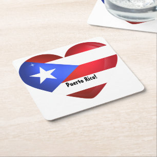 Puerto Rico Flag Heart Square Paper Coaster