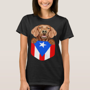 Puerto Rico Flag Irish Setter Dog In Pocket T-Shirt