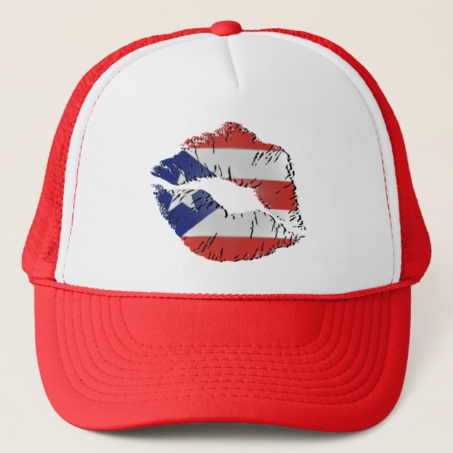 Puerto Rico Flag Lips Trucker Hat (Front)
