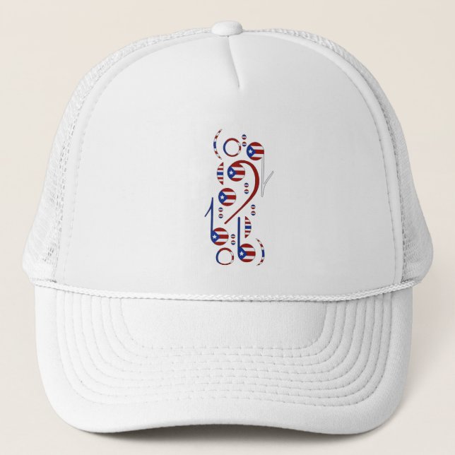 Puerto Rico Flag Music Notes Trucker Hat (Front)