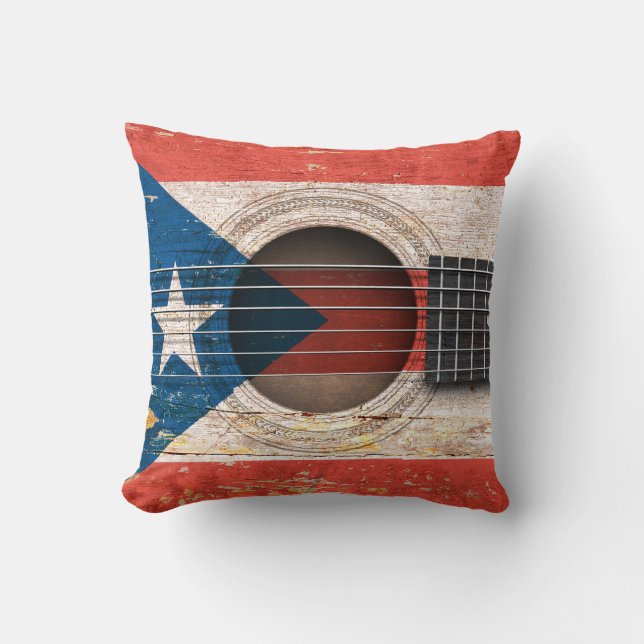 Puerto Rico Flag on Old Acoustic Guitar Cushion (Front)