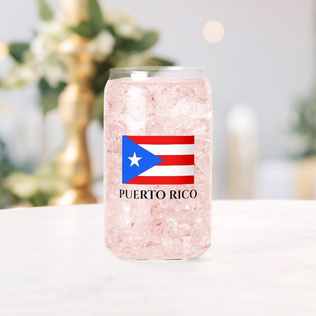 Puerto Rico flag personalised can shaped glass (Insitu (Wedding))