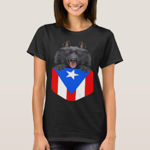 Puerto Rico Flag Schipperke Dog In Pocket T-Shirt