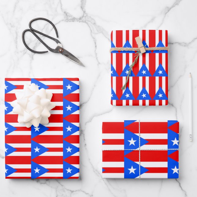 Puerto Rico Flag Tiled Design  Wrapping Paper Sheet (Front)