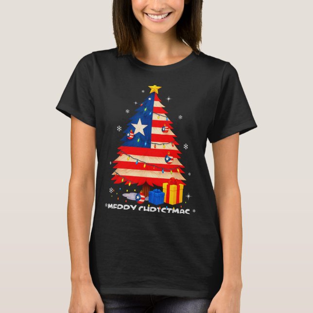 Puerto Rico Flag Tree Lights Christmas Pajamas -co T-Shirt (Front)