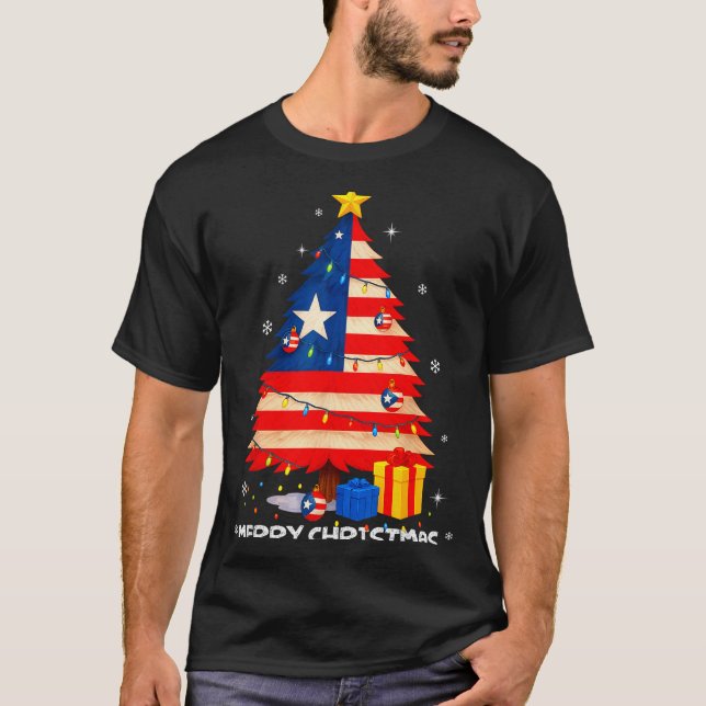 Puerto Rico Flag Tree Lights Christmas Pyjamas -co T-Shirt (Front)