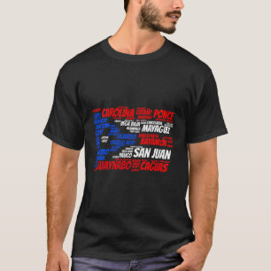 Puerto Rico Flag With City Names San Juan Word Art T-Shirt