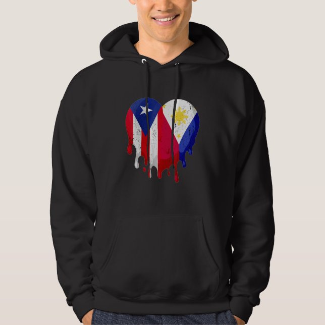 Puerto Rico Greece Flag Heart Citizen Grown Patrio Hoodie (Front)
