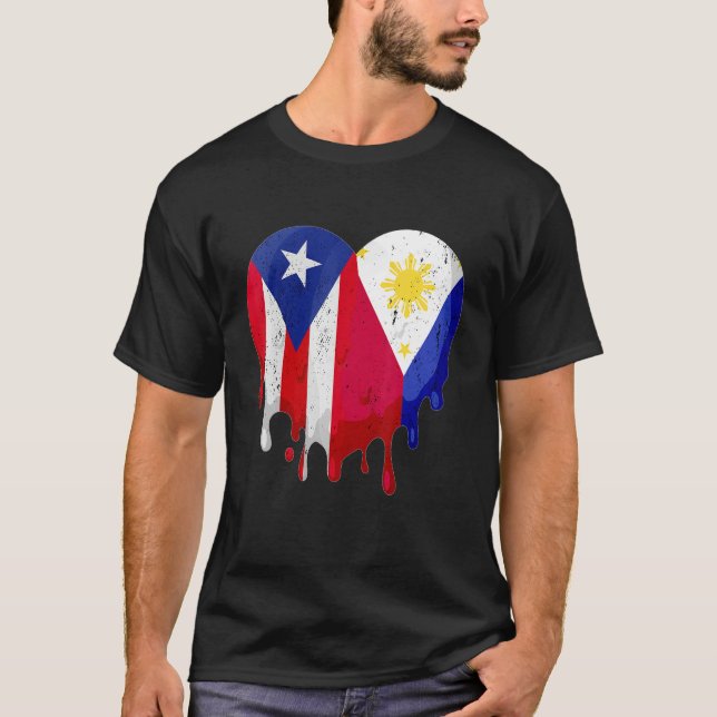 Puerto Rico Greece Flag Heart Citizen Grown Patrio T-Shirt (Front)