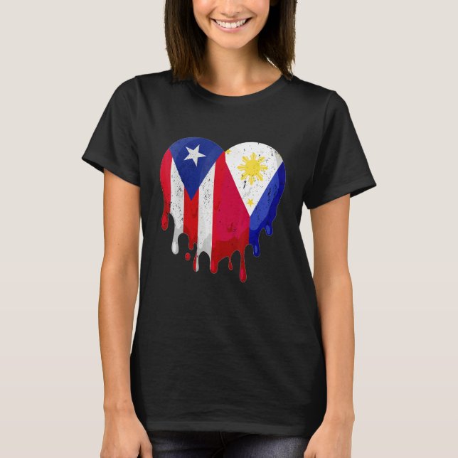 Puerto Rico Greece Flag Heart Citizen Grown Patrio T-Shirt (Front)
