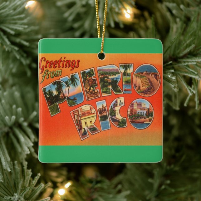 Puerto Rico Greeting Ceramic Ornament (Tree)