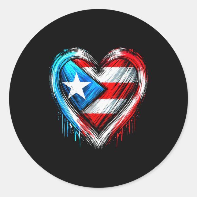 Puerto Rico Heart Puerto Rican Flag  Classic Round Sticker (Front)