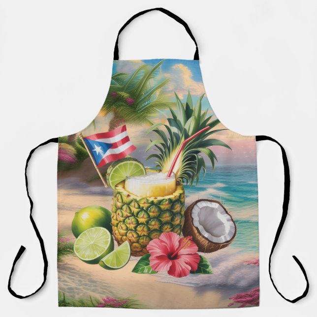 Puerto Rico Island Beach Pineapple Drink Apron (Front)