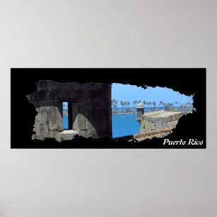 Puerto Rico Island Map El Morro Poster
