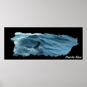 Puerto Rico Island Map Surfing Poster