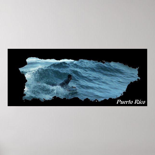 Puerto Rico Island Map Surfing Poster (Front)
