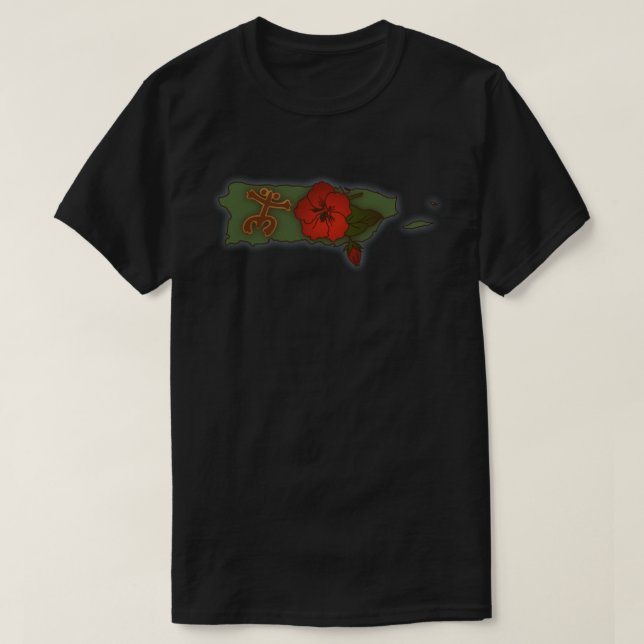 Puerto Rico Map Boricua Coqui Taino Flower T-Shirt (Design Front)