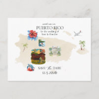 Puerto Rico Map Destination Wedding Save the Date