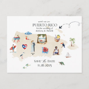 Puerto Rico Map Destination Wedding Save the Date Postcard