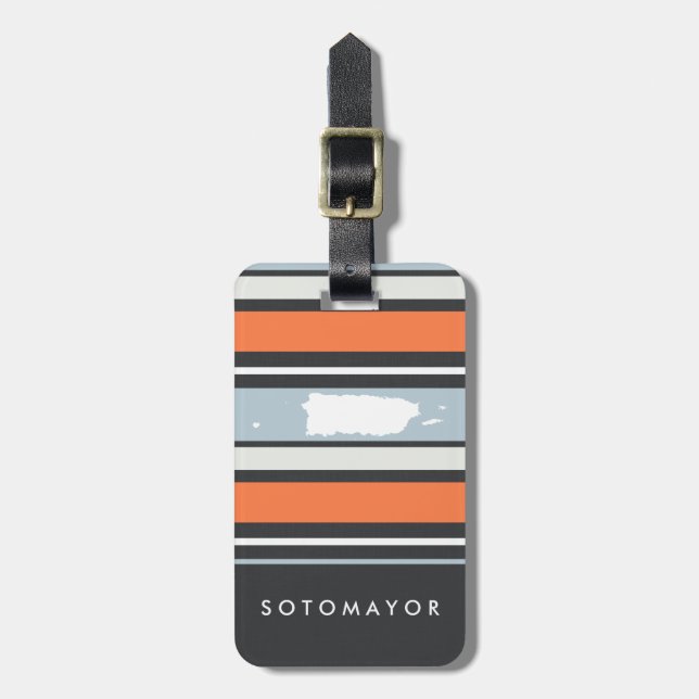 Puerto Rico Map: Modern Stripes: Personalised Luggage Tag (Front Vertical)