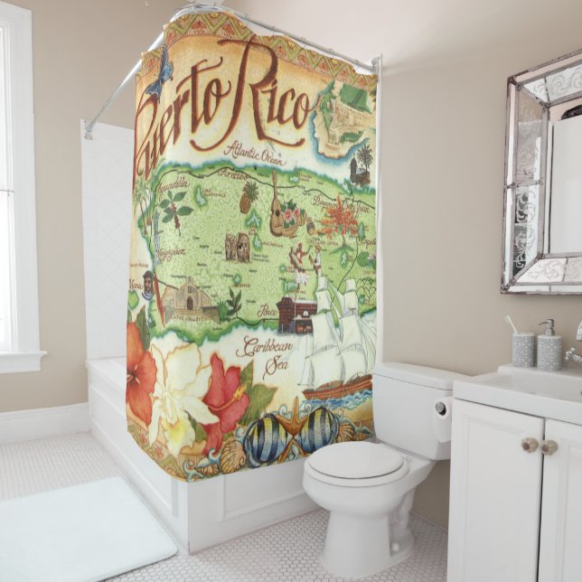 Puerto Rico Map Shower Curtain (In Situ)