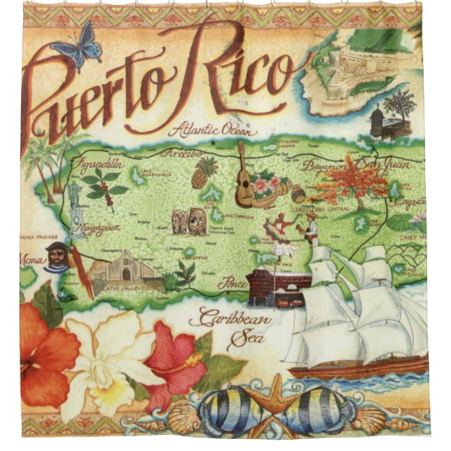 Puerto Rico Map Shower Curtain (Front)