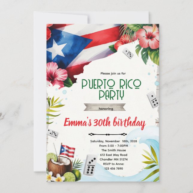 Puerto Rico party theme invitation (Front)