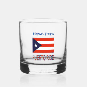 Puerto Rico Puerto Rican Flag Blue Personalisation Whiskey Glass