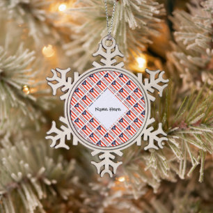 Puerto Rico Puerto Rican Flag Tiled Black Personal Snowflake Pewter Christmas Ornament