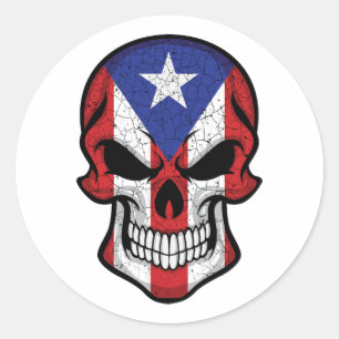 Puerto Rico Smiling Skull Flag Classic Round Sticker