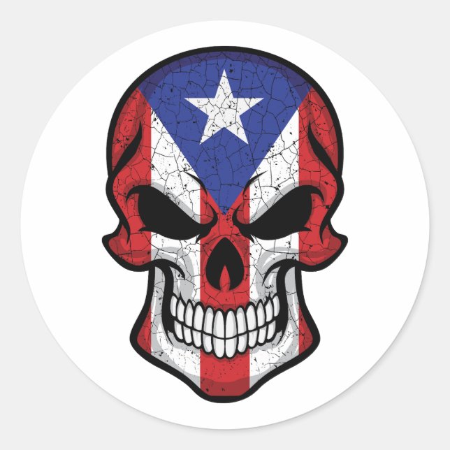 Puerto Rico Smiling Skull Flag Classic Round Sticker (Front)