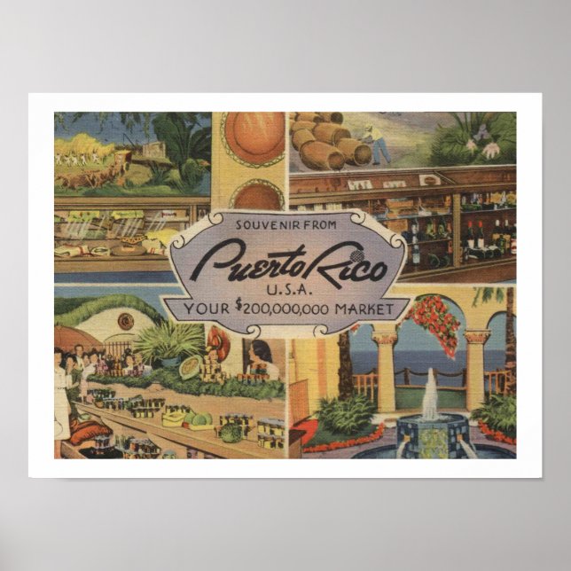 Puerto Rico Souvenir 1950s Vintage Inspired Poster (Front)