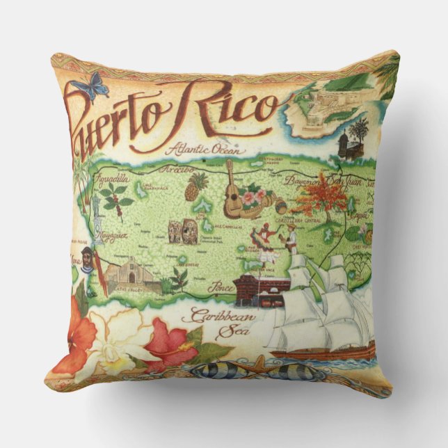 Puerto Rico Vintage Map Cushion (Front)