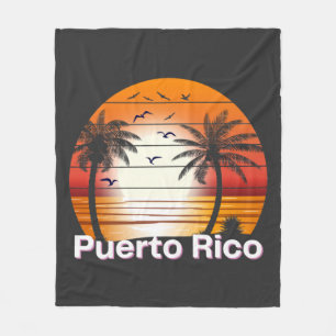 Puerto Rico Vintage Palm Trees Summer Beach Fleece Blanket