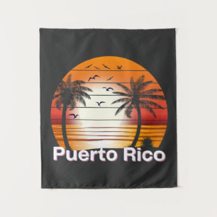 Puerto Rico Vintage Palm Trees Summer Beach Tapestry