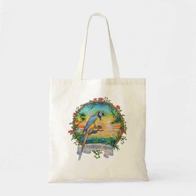 Puerto Rico, Vintage Tropical Parrot Vacation  Tote Bag (Front)