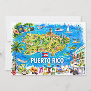 Puerto Rico Watercolor Travel Map Postcard