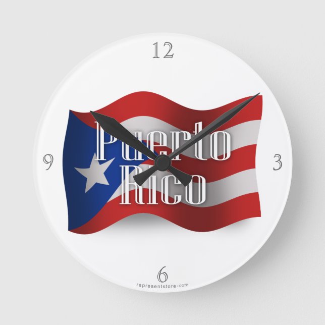 Puerto Rico Waving Flag Round Clock (Front)