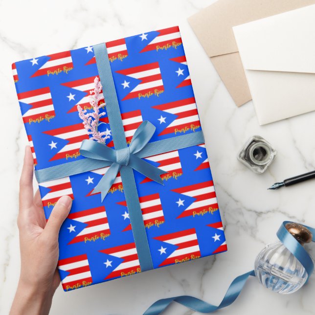 Puerto Rico Wrapping Paper, Blue, Flag patriotic Wrapping Paper (Gifting)