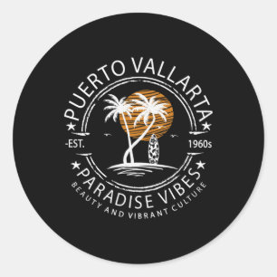 Puerto Vallarta Beach Mexico Vacation Tropical Sum Classic Round Sticker