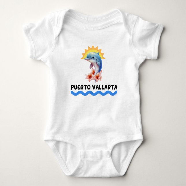 Puerto Vallarta Dolphin Baby Bodysuit (Front)